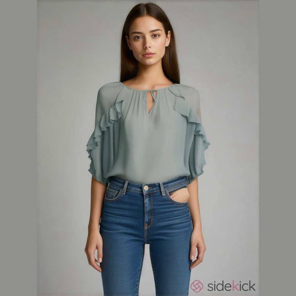 N’Touch Aqua Ruffled Blouse